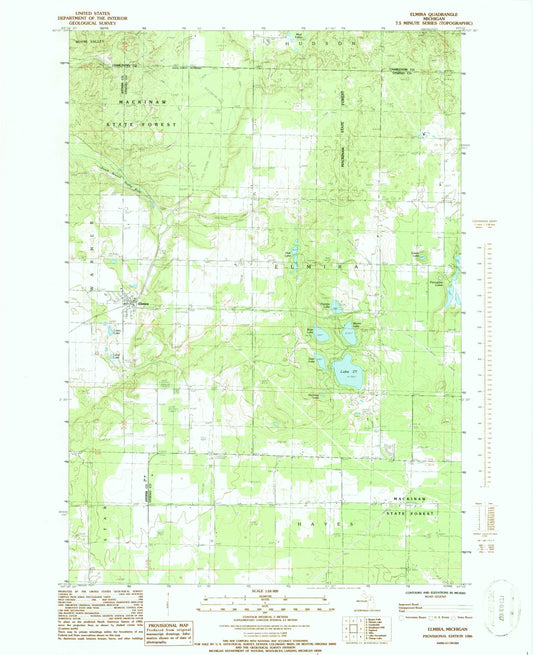 Classic USGS Elmira Michigan 7.5'x7.5' Topo Map Image