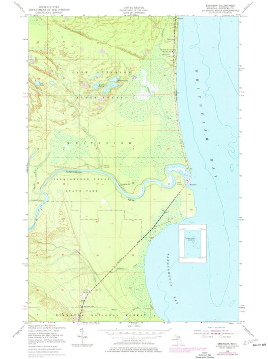 Classic USGS Emerson Michigan 7.5'x7.5' Topo Map Image