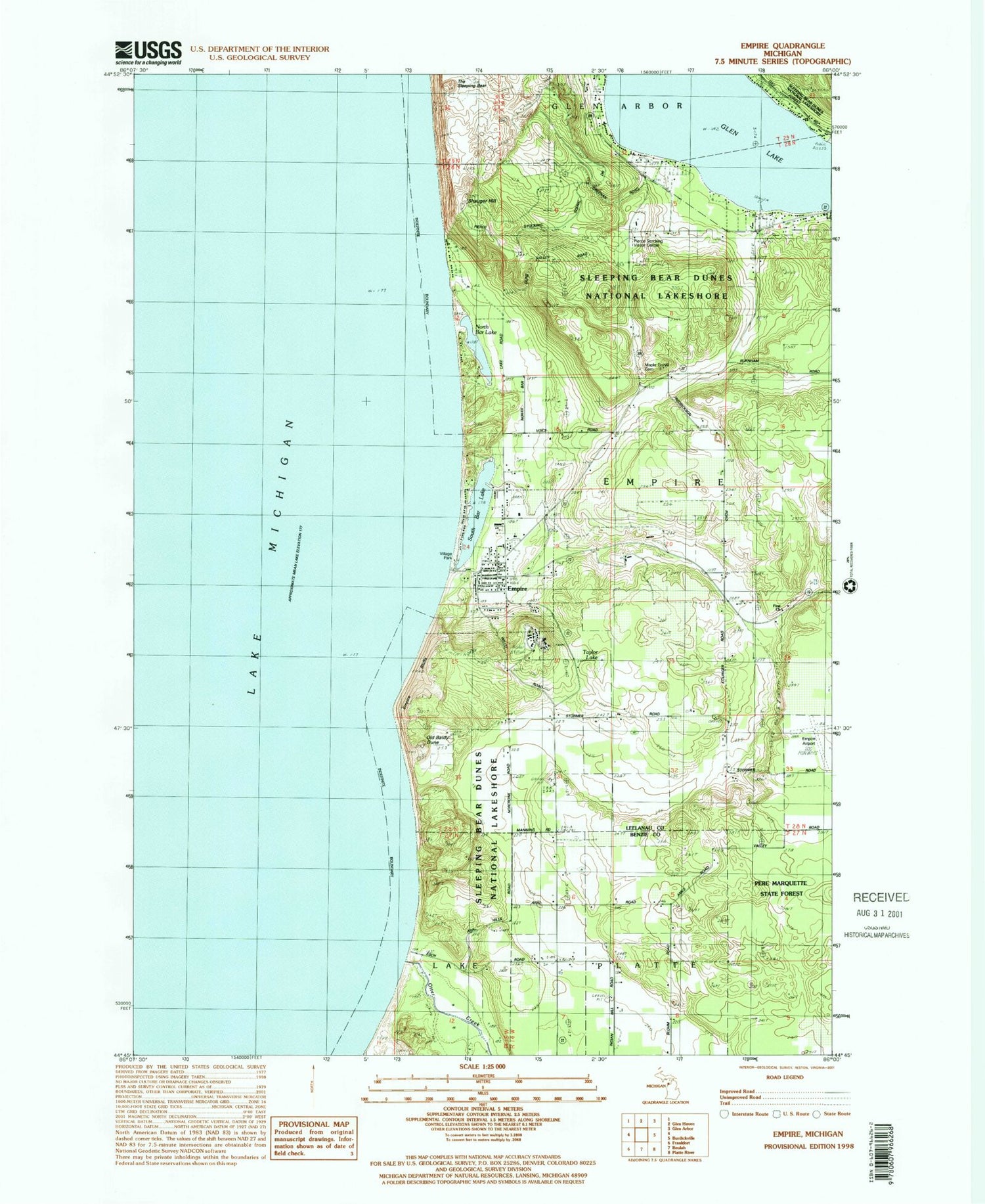 Classic USGS Empire Michigan 7.5'x7.5' Topo Map Image