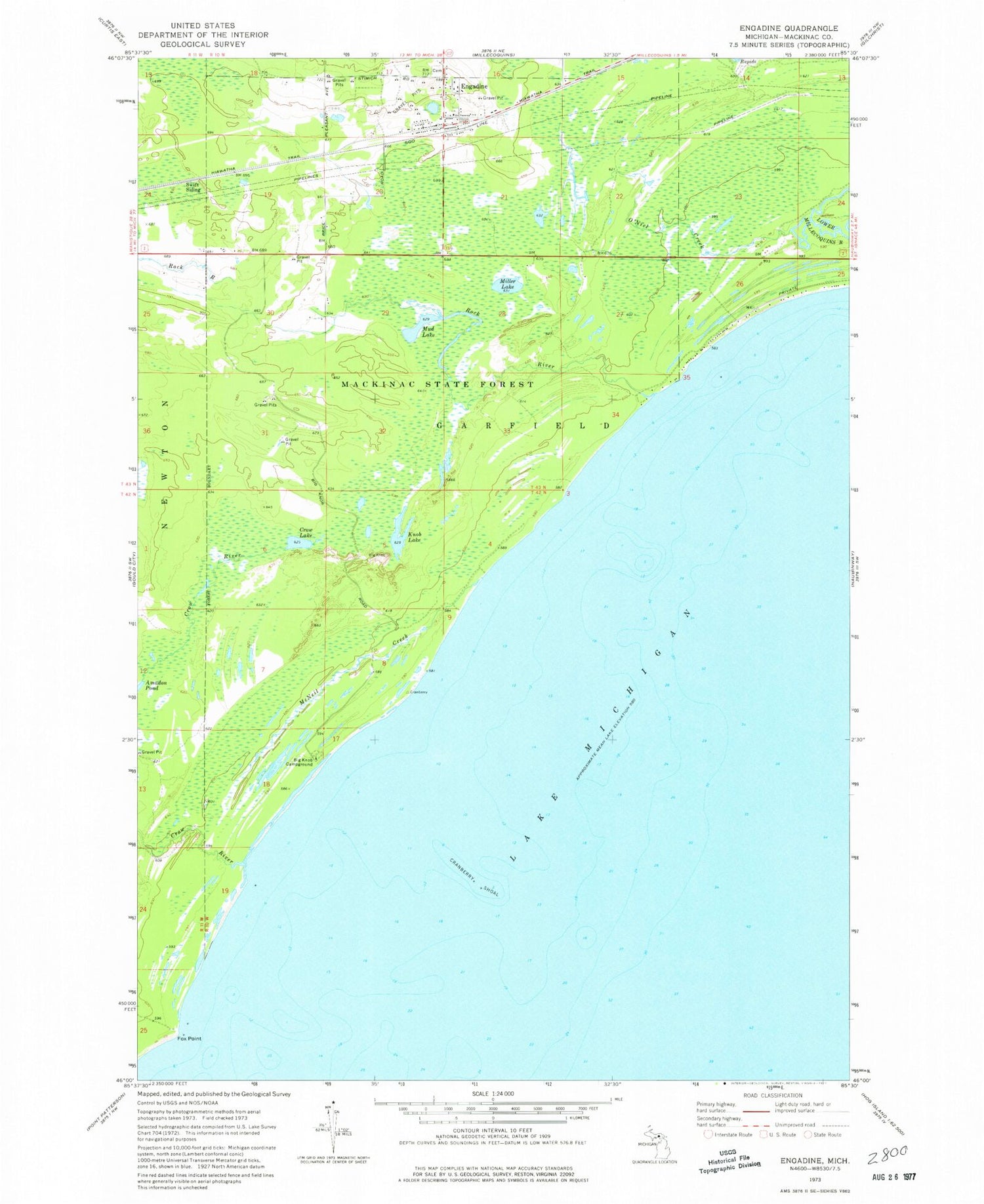 Classic USGS Engadine Michigan 7.5'x7.5' Topo Map Image