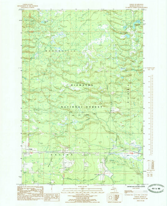 Classic USGS Ensign Michigan 7.5'x7.5' Topo Map Image