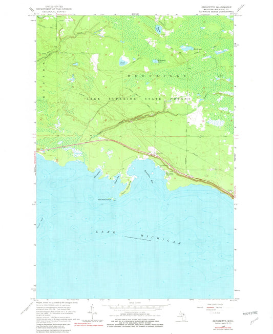 Classic USGS Epoufette Michigan 7.5'x7.5' Topo Map Image