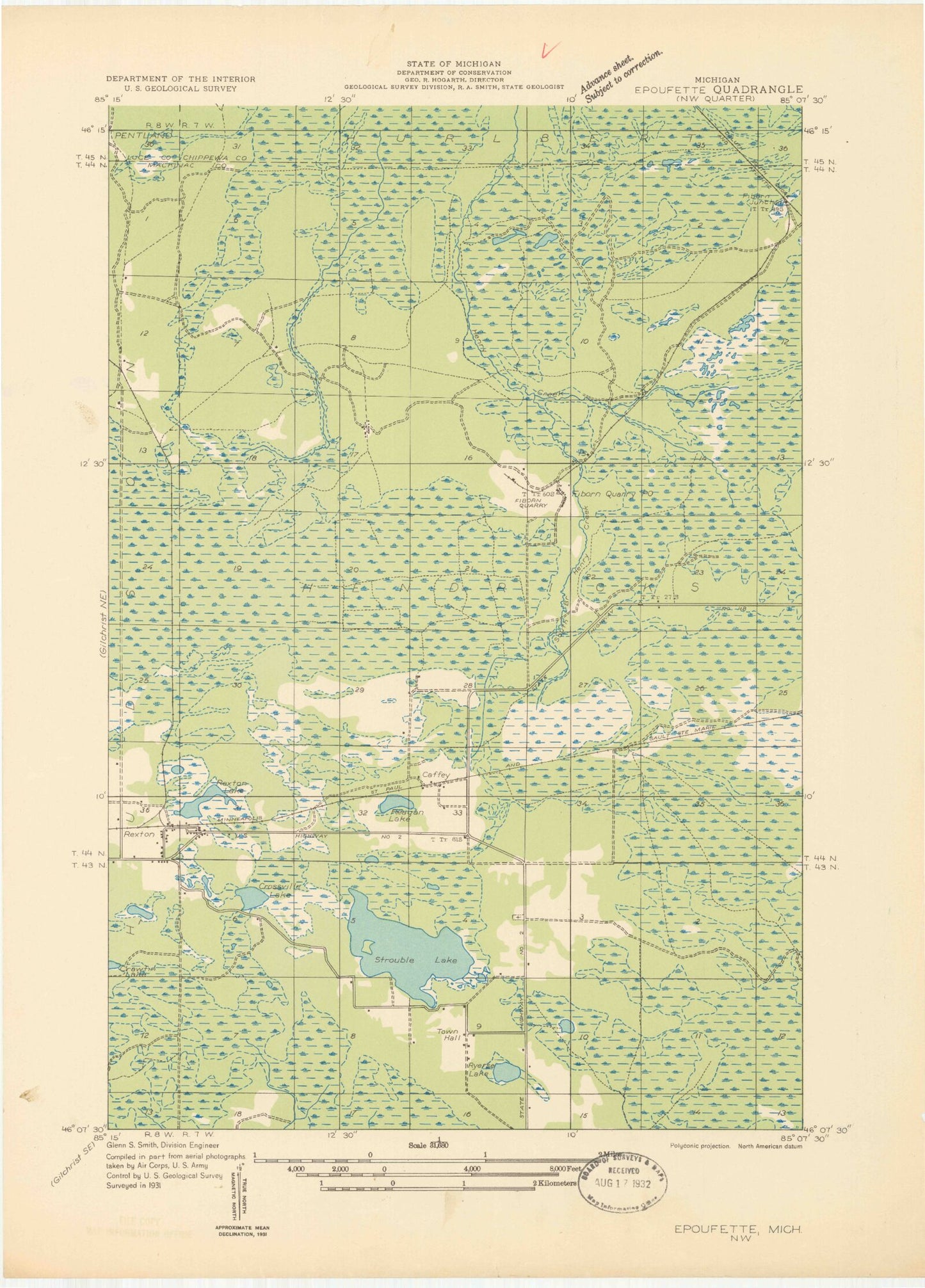 Classic USGS Rexton Michigan 7.5'x7.5' Topo Map Image