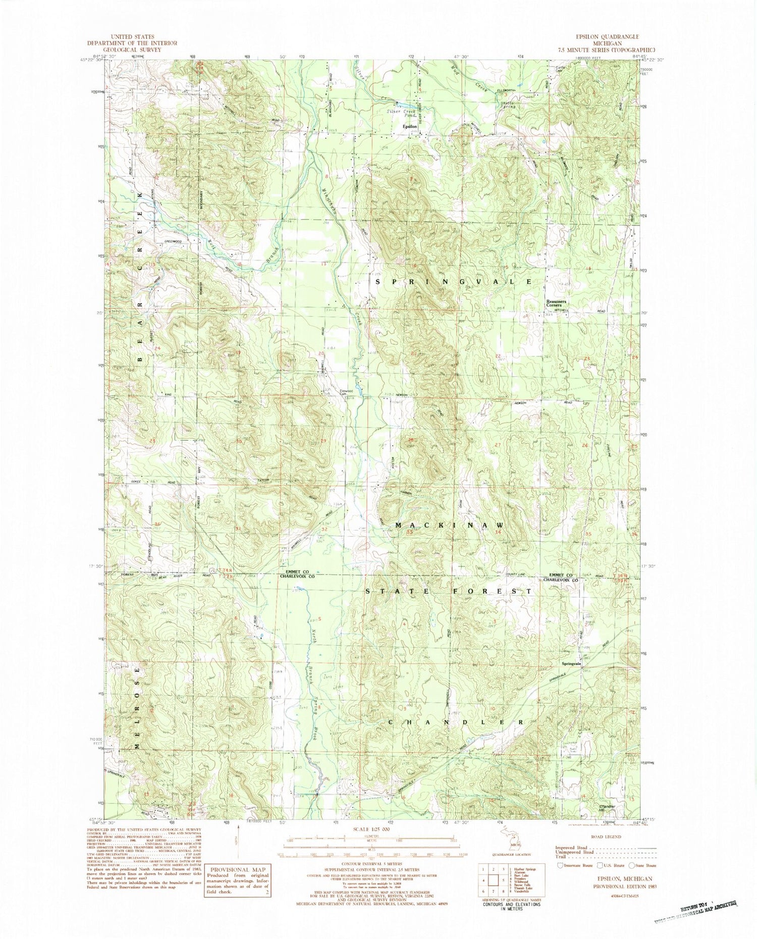 Classic USGS Epsilon Michigan 7.5'x7.5' Topo Map Image