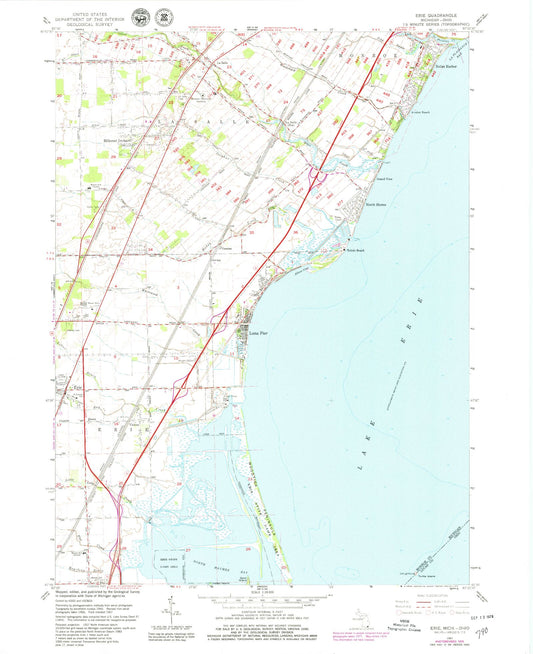 Classic USGS Erie Michigan 7.5'x7.5' Topo Map Image