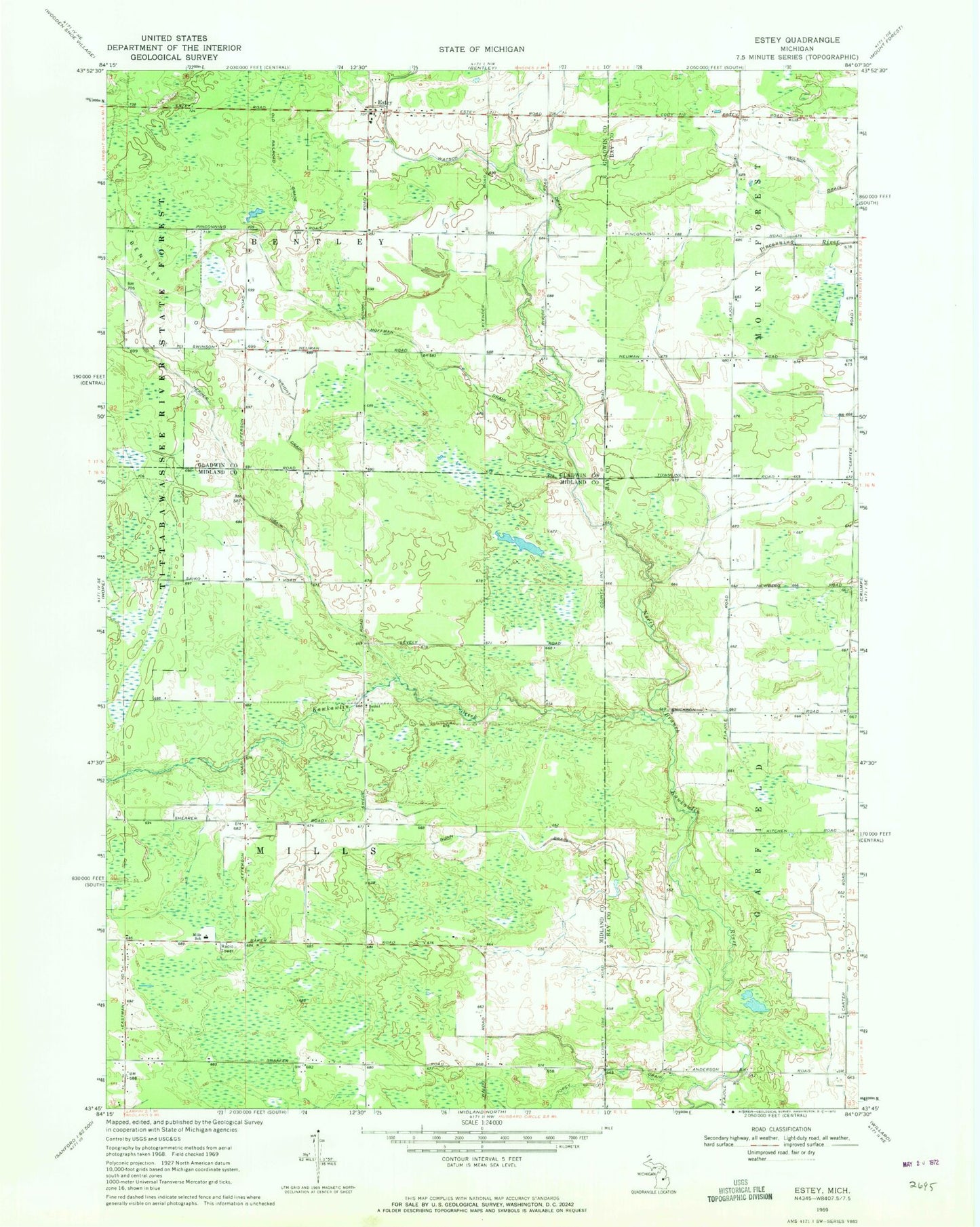 Classic USGS Estey Michigan 7.5'x7.5' Topo Map Image