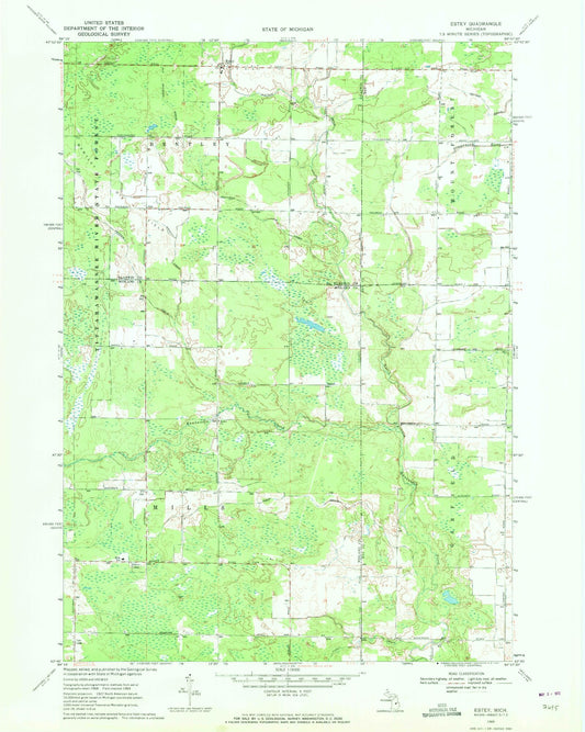 Classic USGS Estey Michigan 7.5'x7.5' Topo Map Image