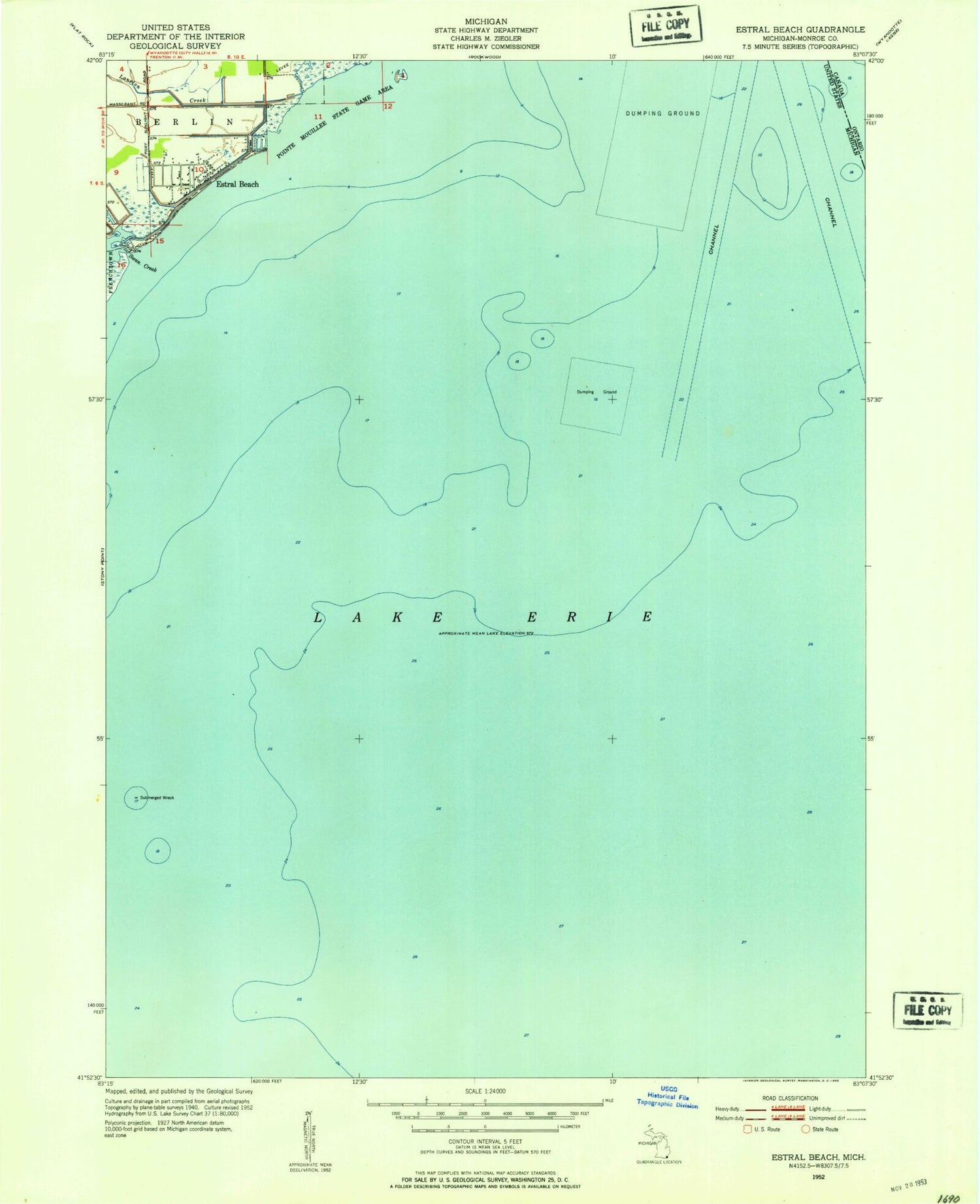 Classic USGS Estral Beach Michigan 7.5'x7.5' Topo Map Image