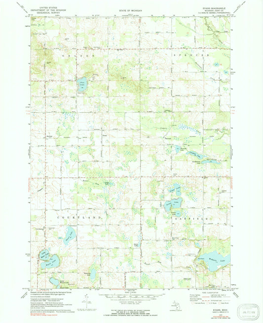 Classic USGS Evans Michigan 7.5'x7.5' Topo Map Image