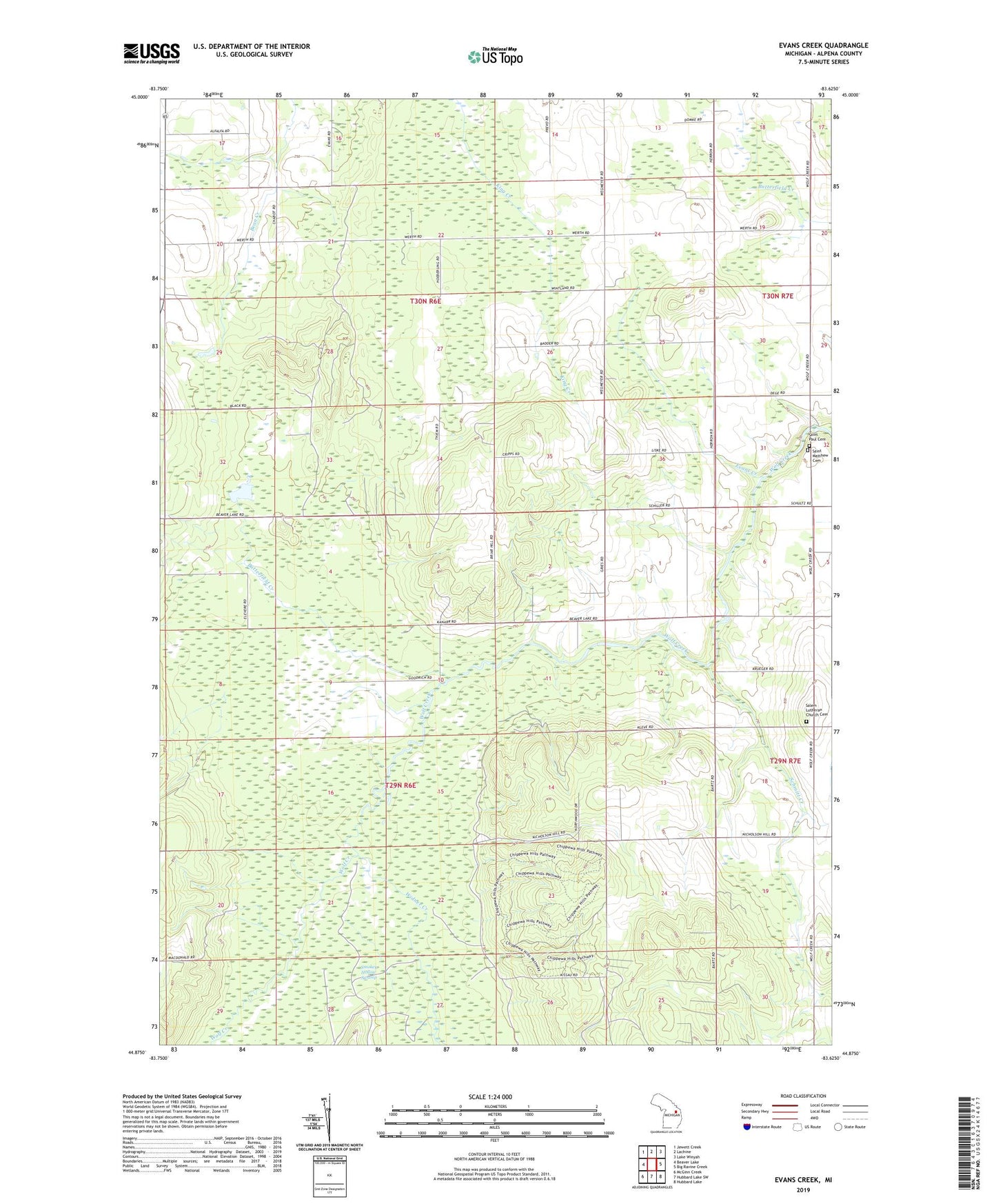 Evans Creek Michigan US Topo Map Image