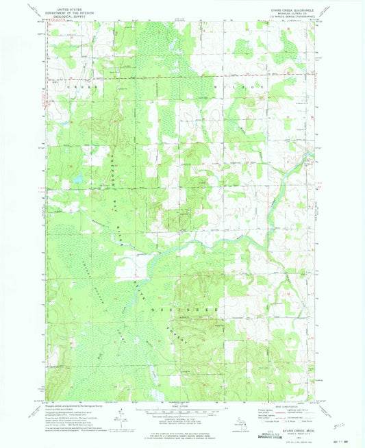 Classic USGS Evans Creek Michigan 7.5'x7.5' Topo Map Image
