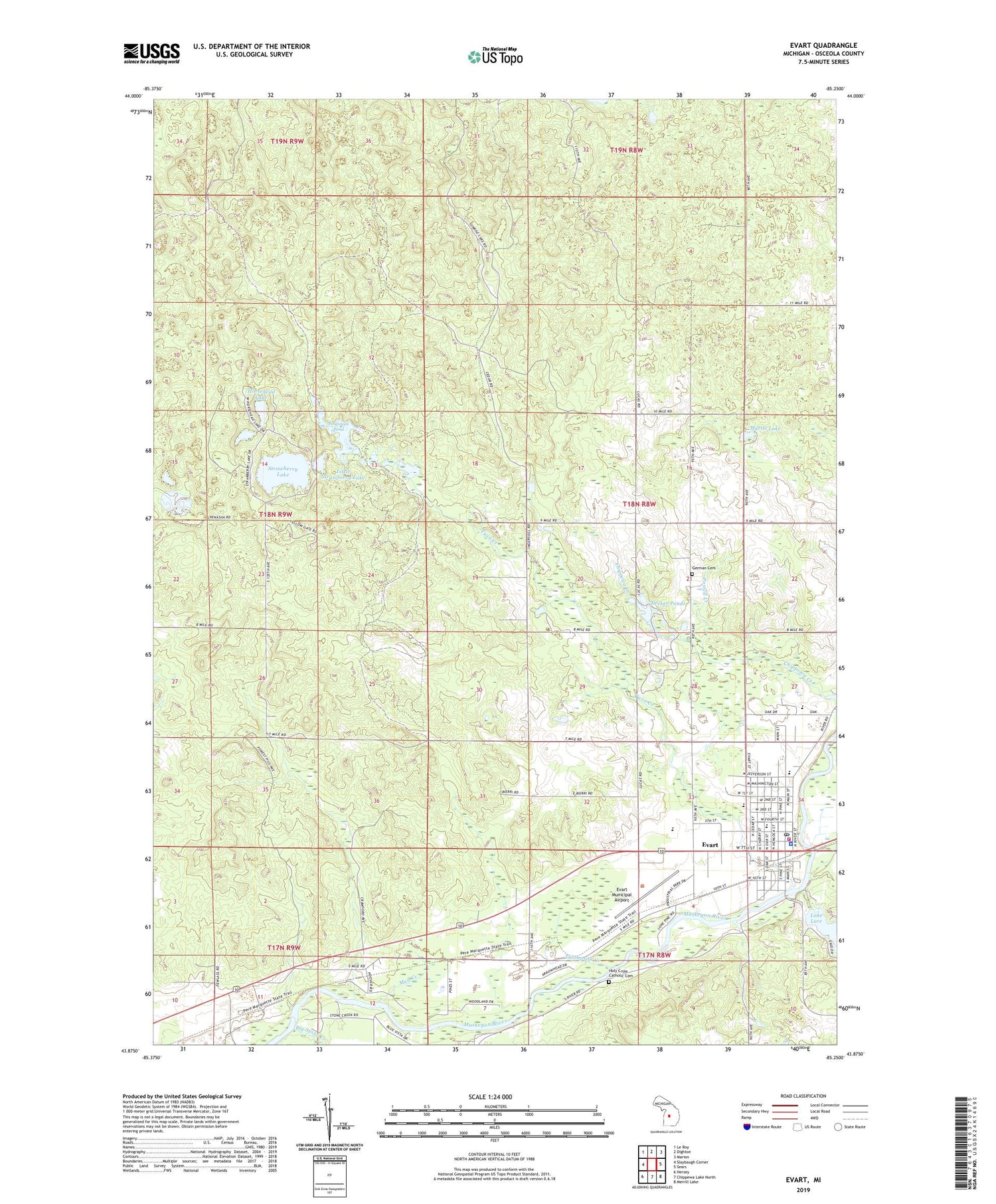 Evart Michigan US Topo Map Image