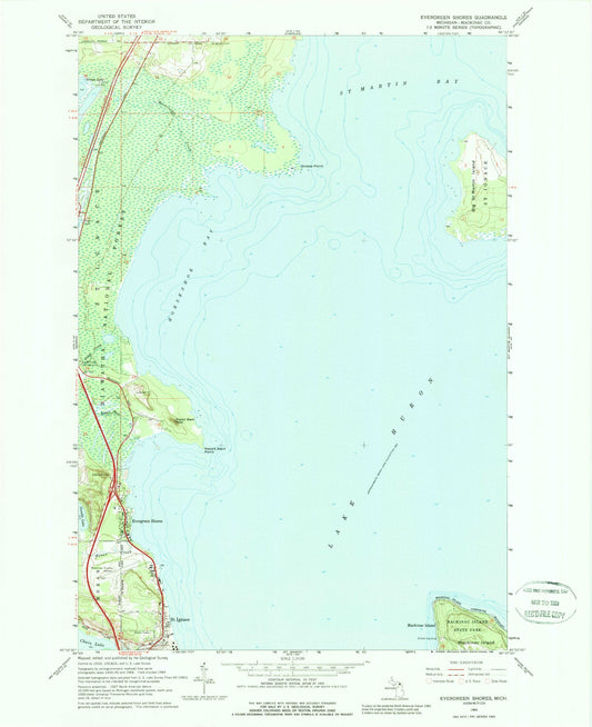 Classic USGS Evergreen Shores Michigan 7.5'x7.5' Topo Map Image