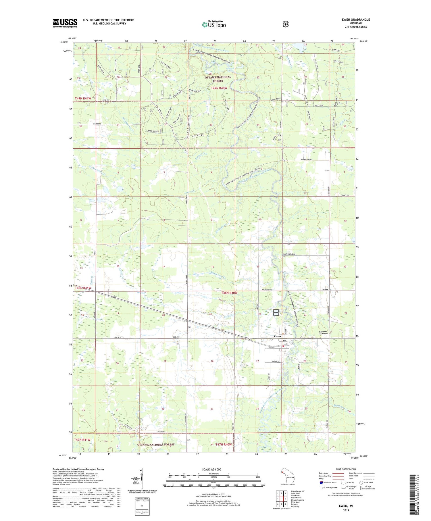 Ewen Michigan US Topo Map Image