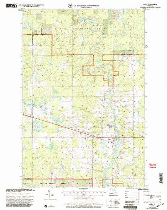 Classic USGS Ewen Michigan 7.5'x7.5' Topo Map Image