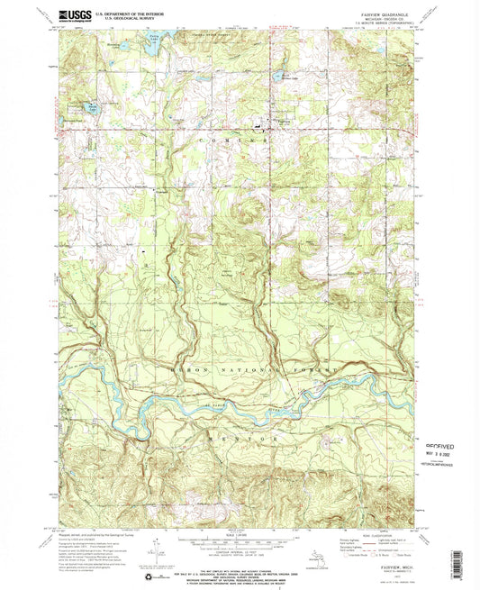 Classic USGS Fairview Michigan 7.5'x7.5' Topo Map Image