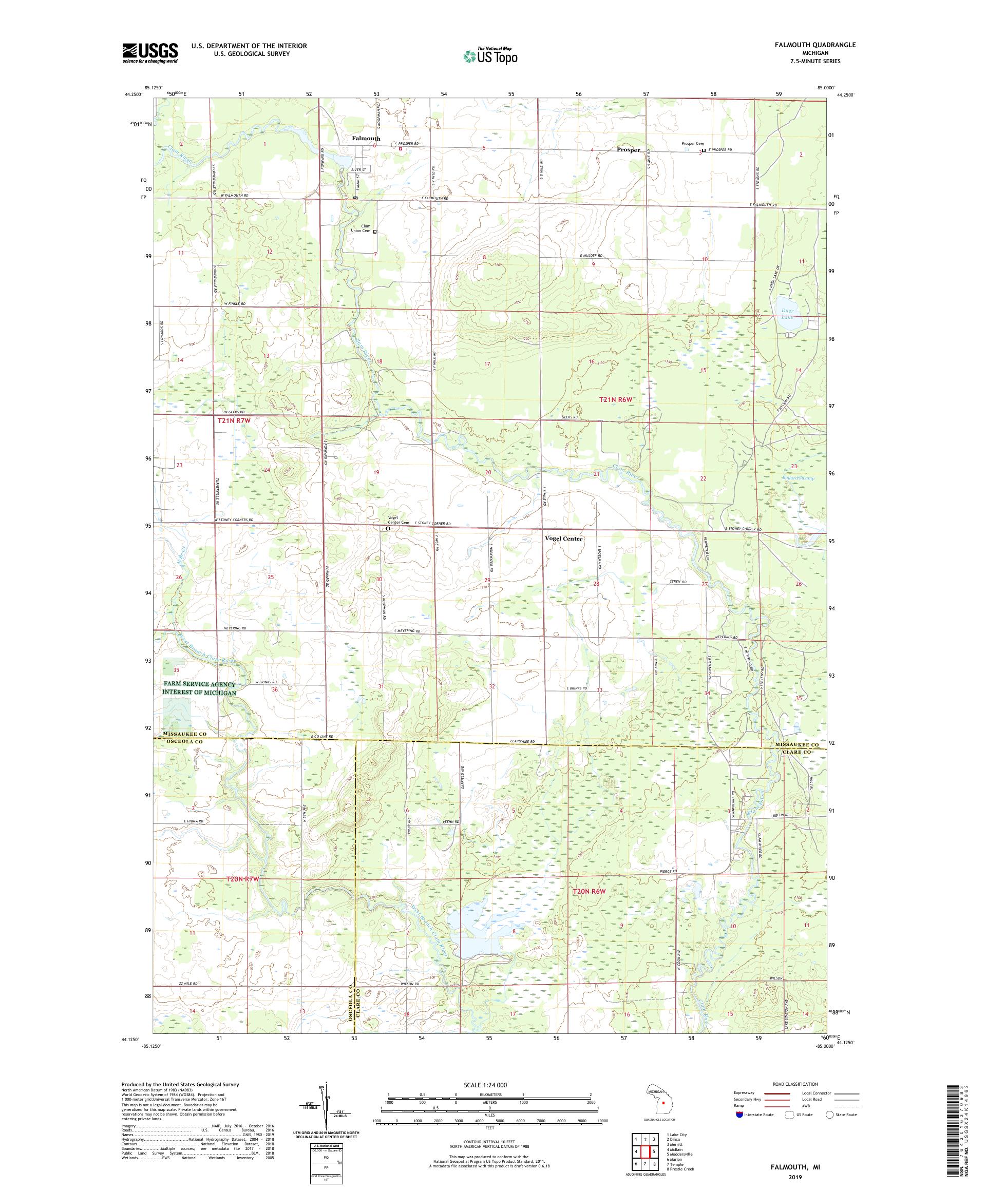 Falmouth Michigan US Topo Map – MyTopo Map Store