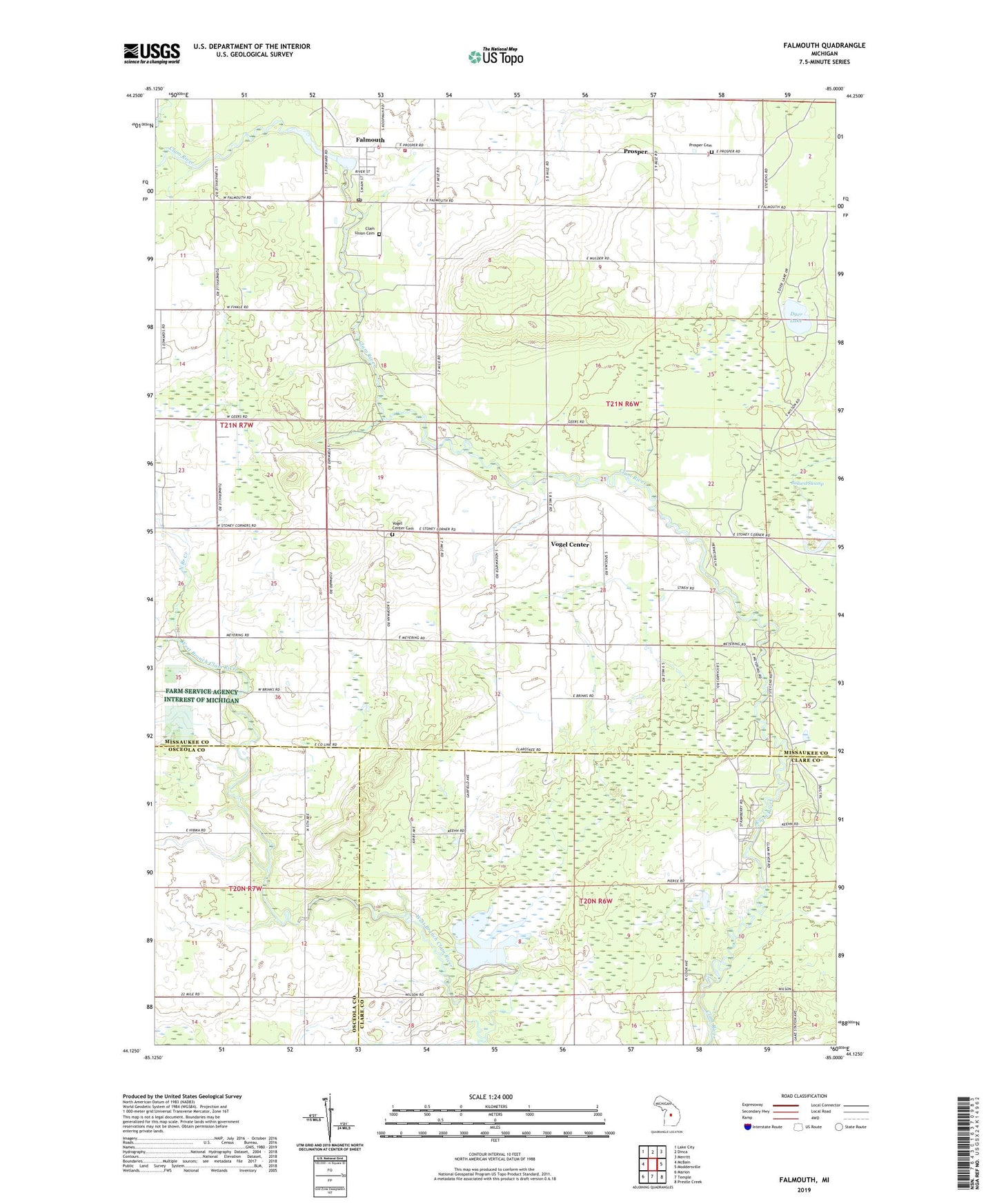 Falmouth Michigan US Topo Map Image