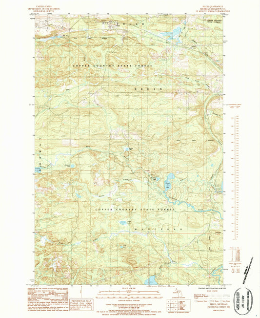 Classic USGS Felch Michigan 7.5'x7.5' Topo Map Image