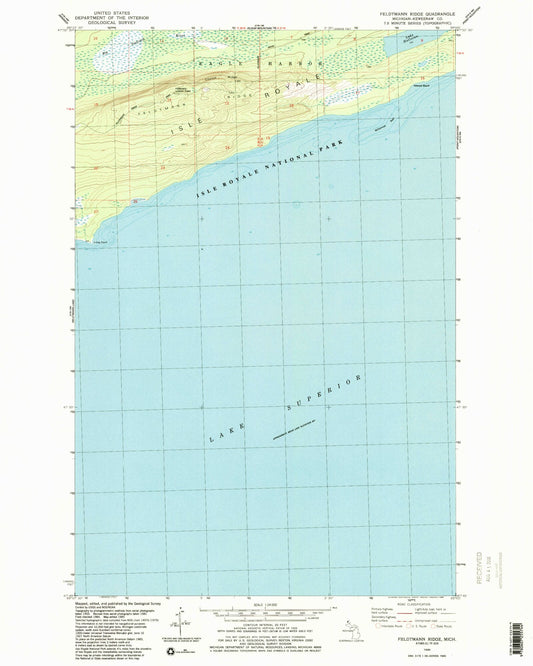 Classic USGS Feldtmann Ridge Michigan 7.5'x7.5' Topo Map Image