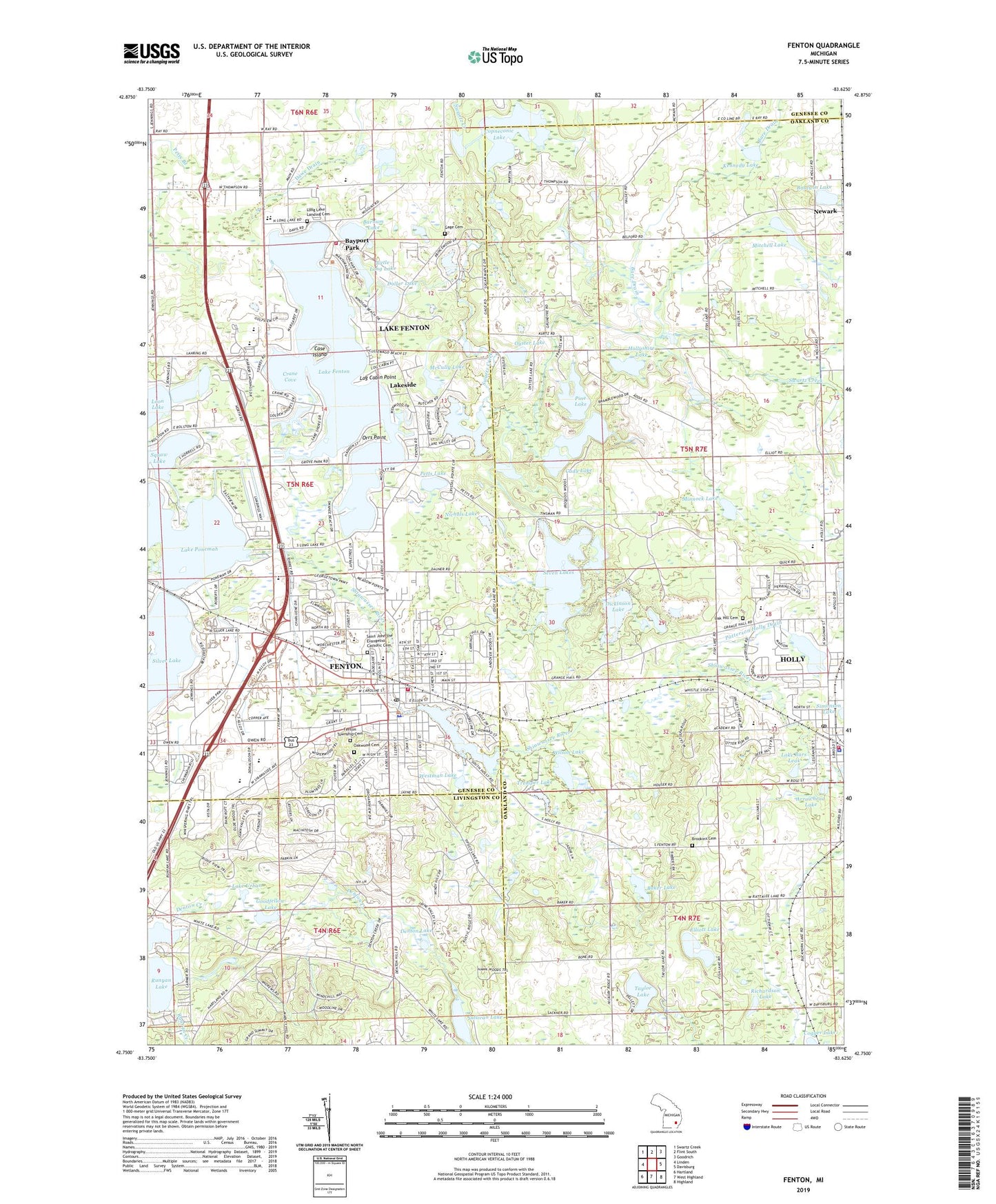 Fenton Michigan US Topo Map Image