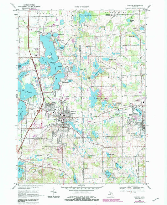 Classic USGS Fenton Michigan 7.5'x7.5' Topo Map Image
