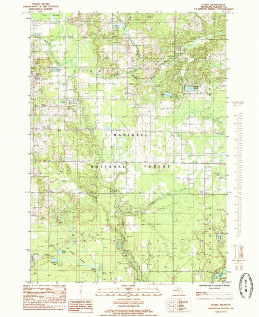 Classic USGS Ferry Michigan 7.5'x7.5' Topo Map Image
