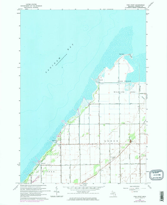 Classic USGS Fish Point Michigan 7.5'x7.5' Topo Map Image