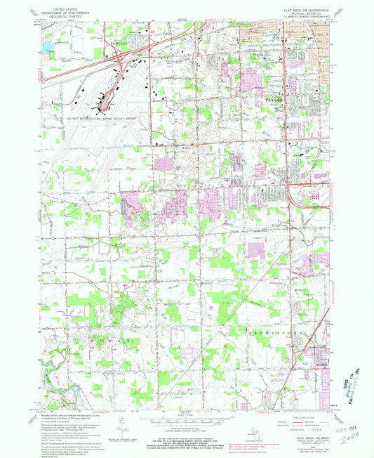 Classic USGS Flat Rock NE Michigan 7.5'x7.5' Topo Map Image