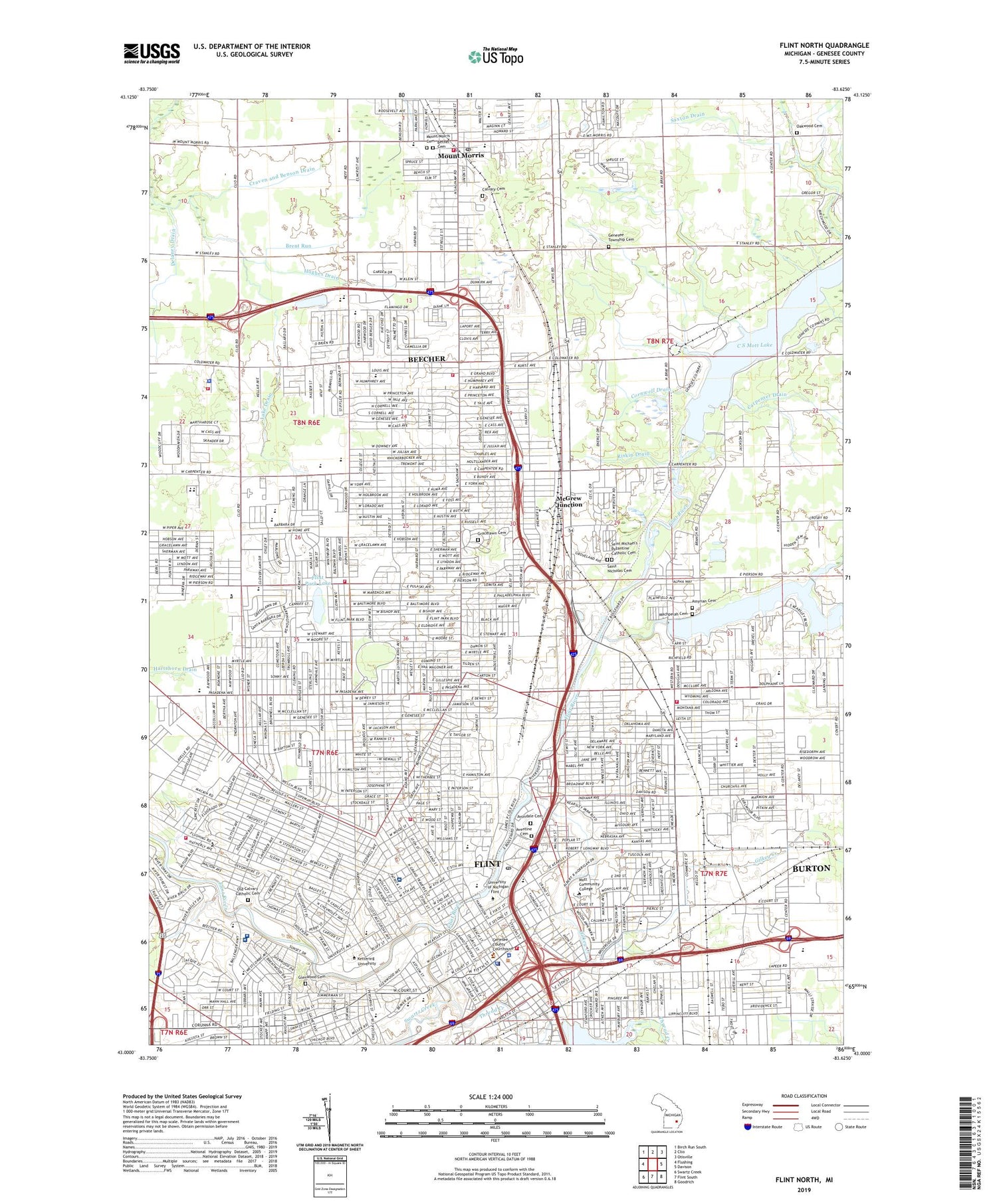 Flint North Michigan US Topo Map Image