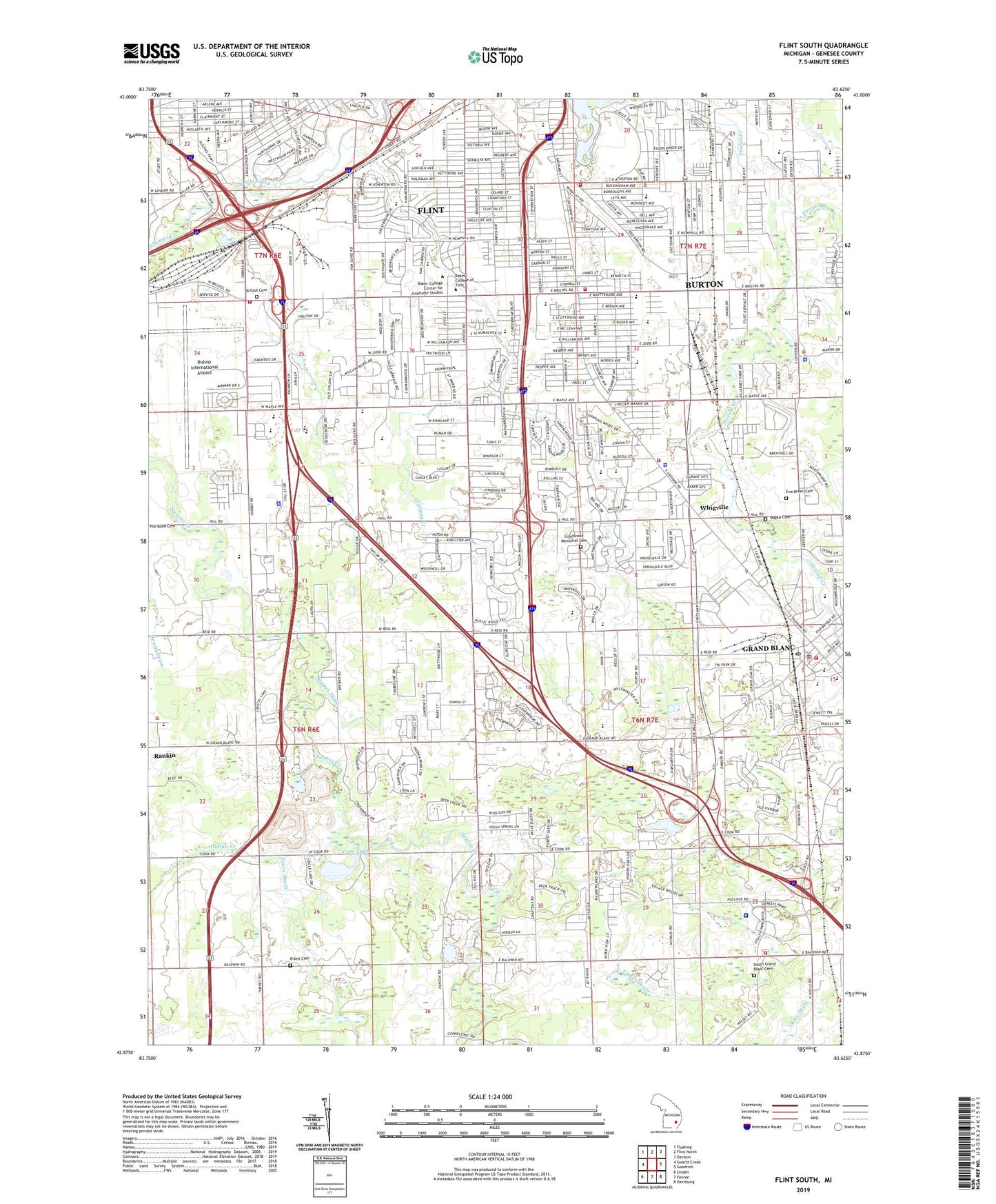 Flint South Michigan US Topo Map Image