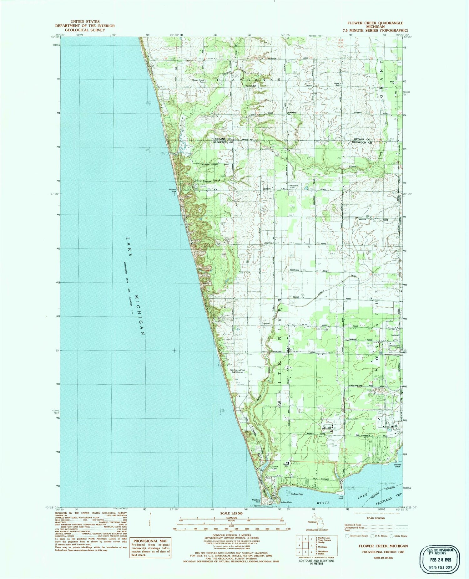 Classic USGS Flower Creek Michigan 7.5'x7.5' Topo Map Image