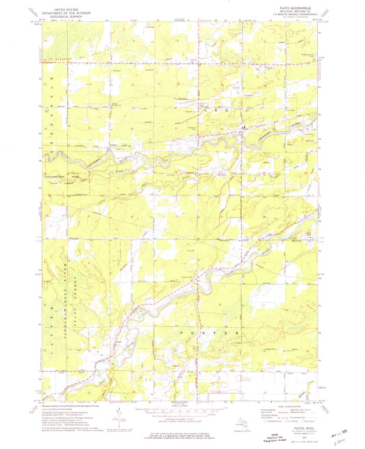 Classic USGS Floyd Michigan 7.5'x7.5' Topo Map Image