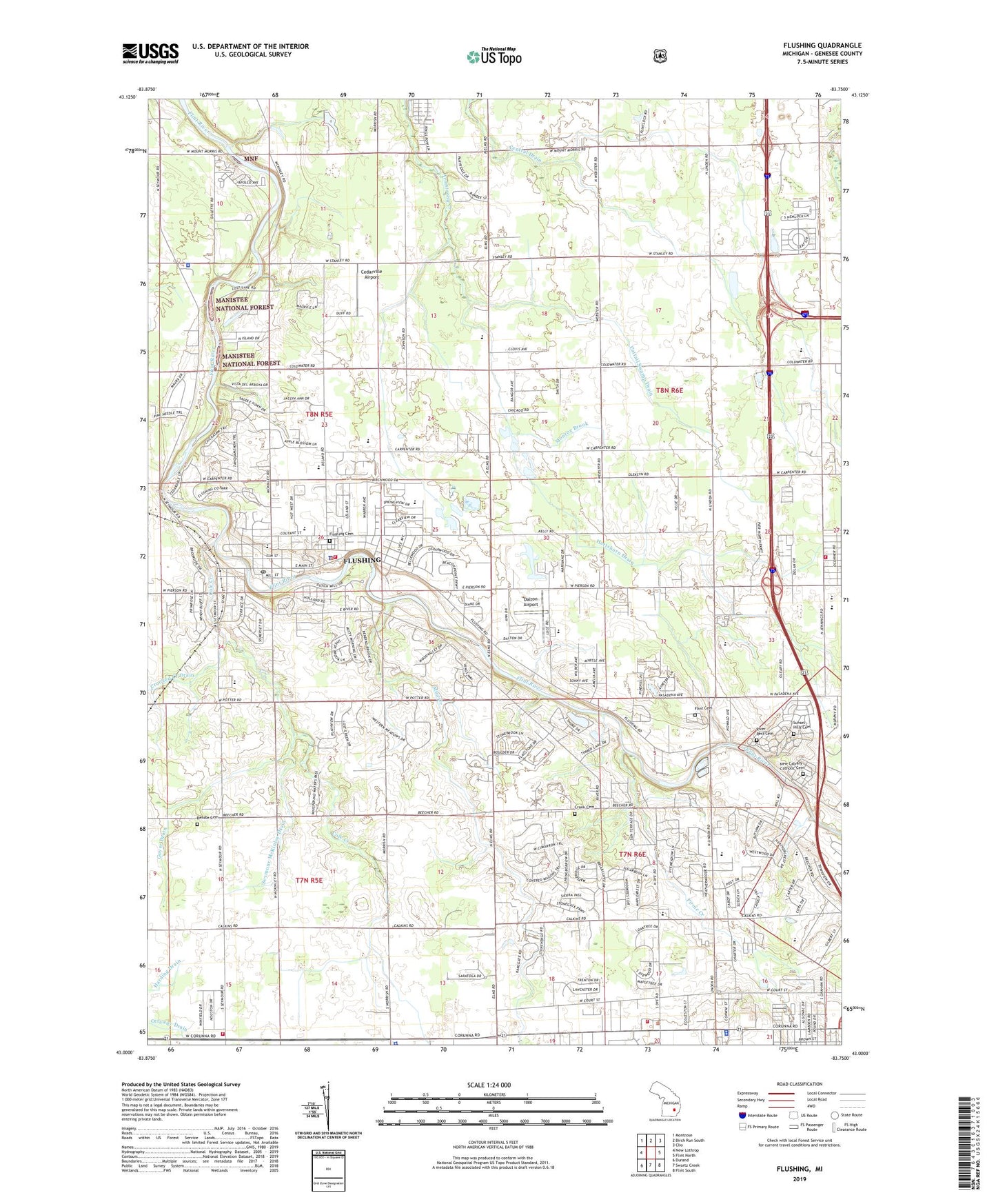 Flushing Michigan US Topo Map Image