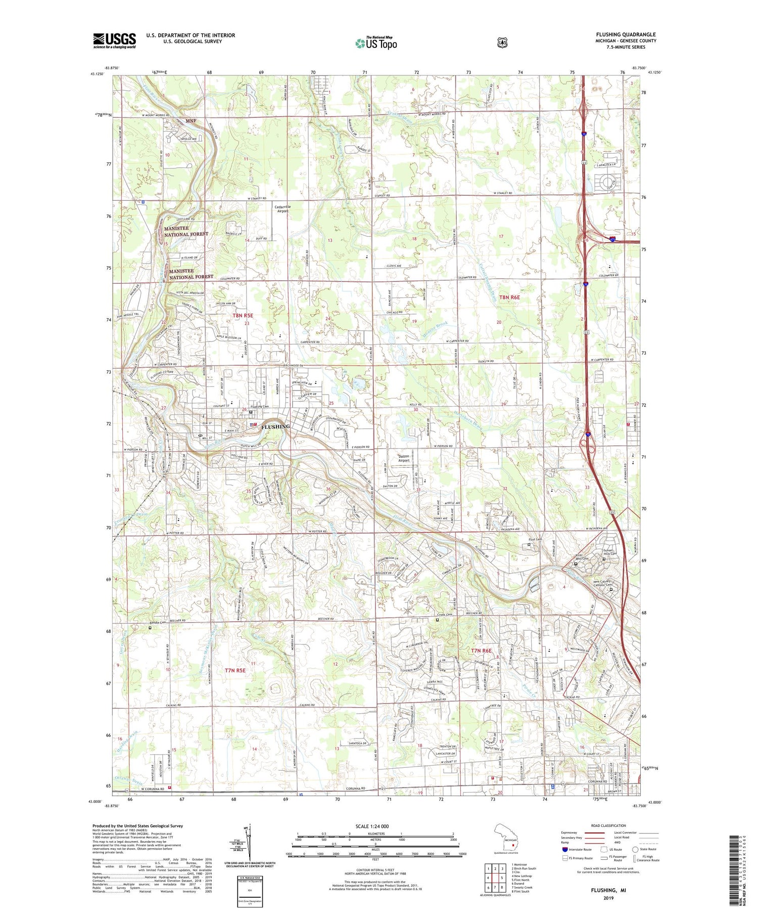 Flushing Michigan US Topo Map Image