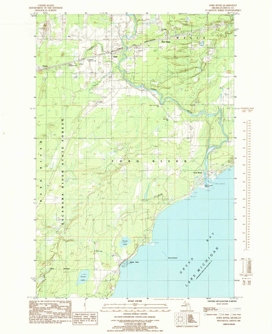 Classic USGS Ford River Michigan 7.5'x7.5' Topo Map Image