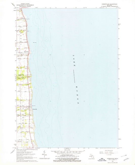 Classic USGS Forestville Michigan 7.5'x7.5' Topo Map Image
