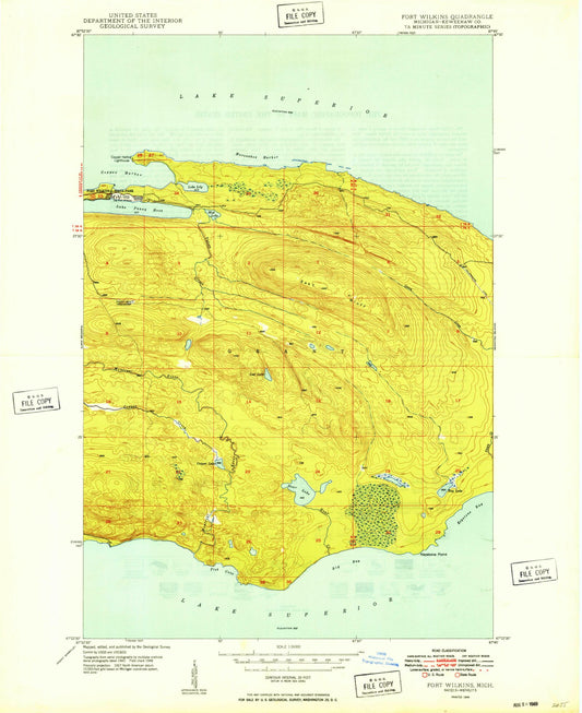 Classic USGS Fort Wilkins Michigan 7.5'x7.5' Topo Map Image