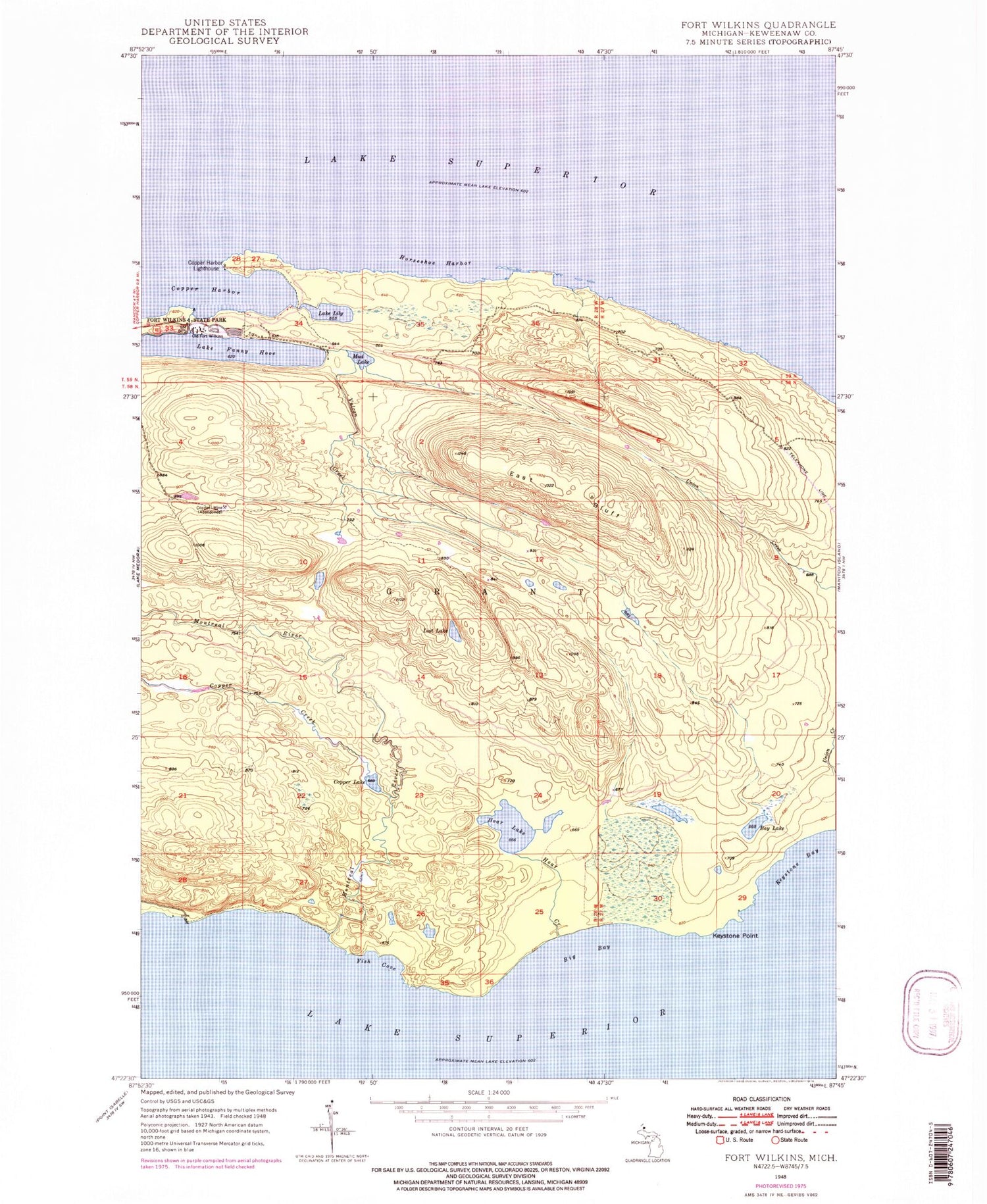 Classic USGS Fort Wilkins Michigan 7.5'x7.5' Topo Map Image