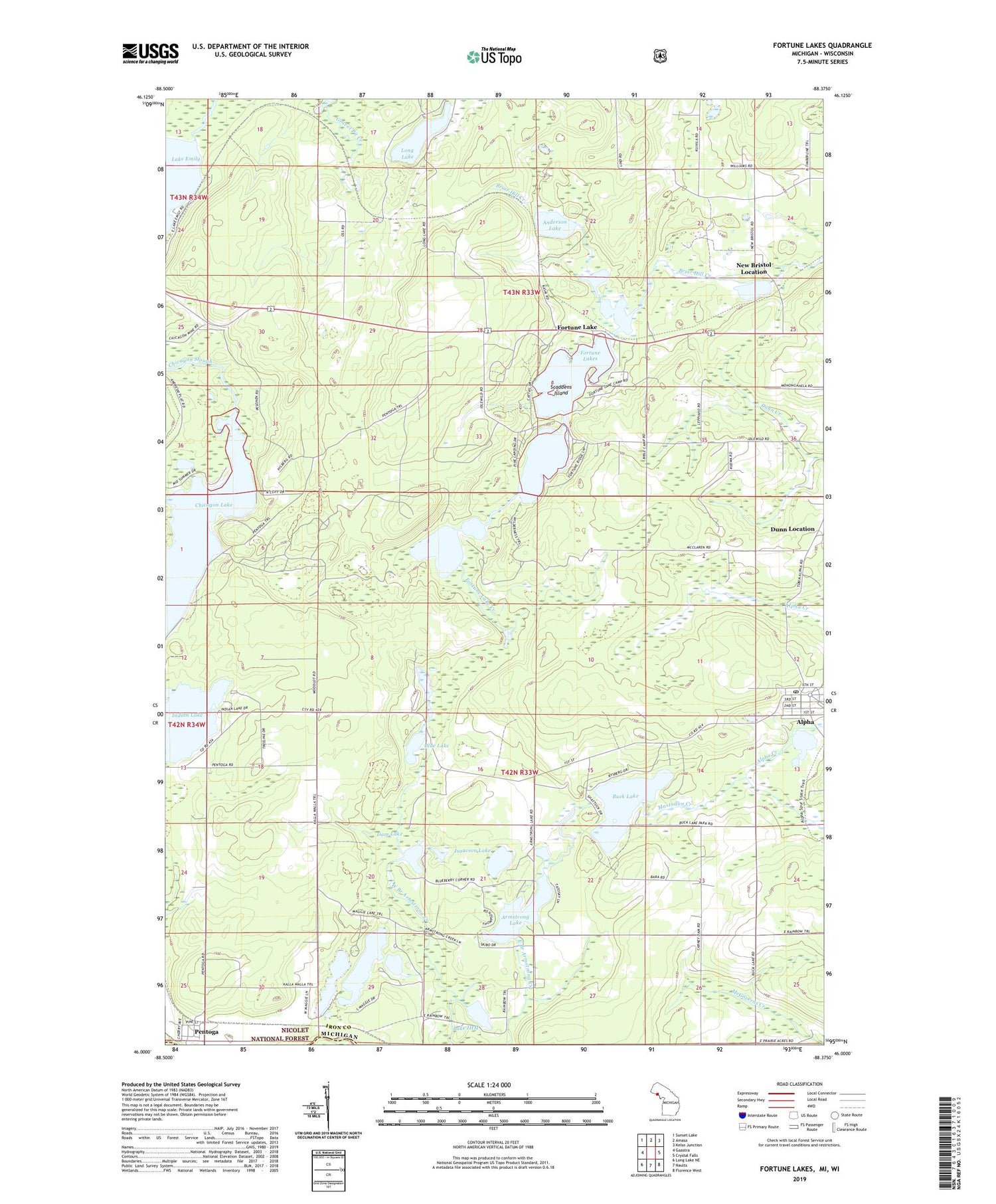 Fortune Lakes Michigan US Topo Map Image