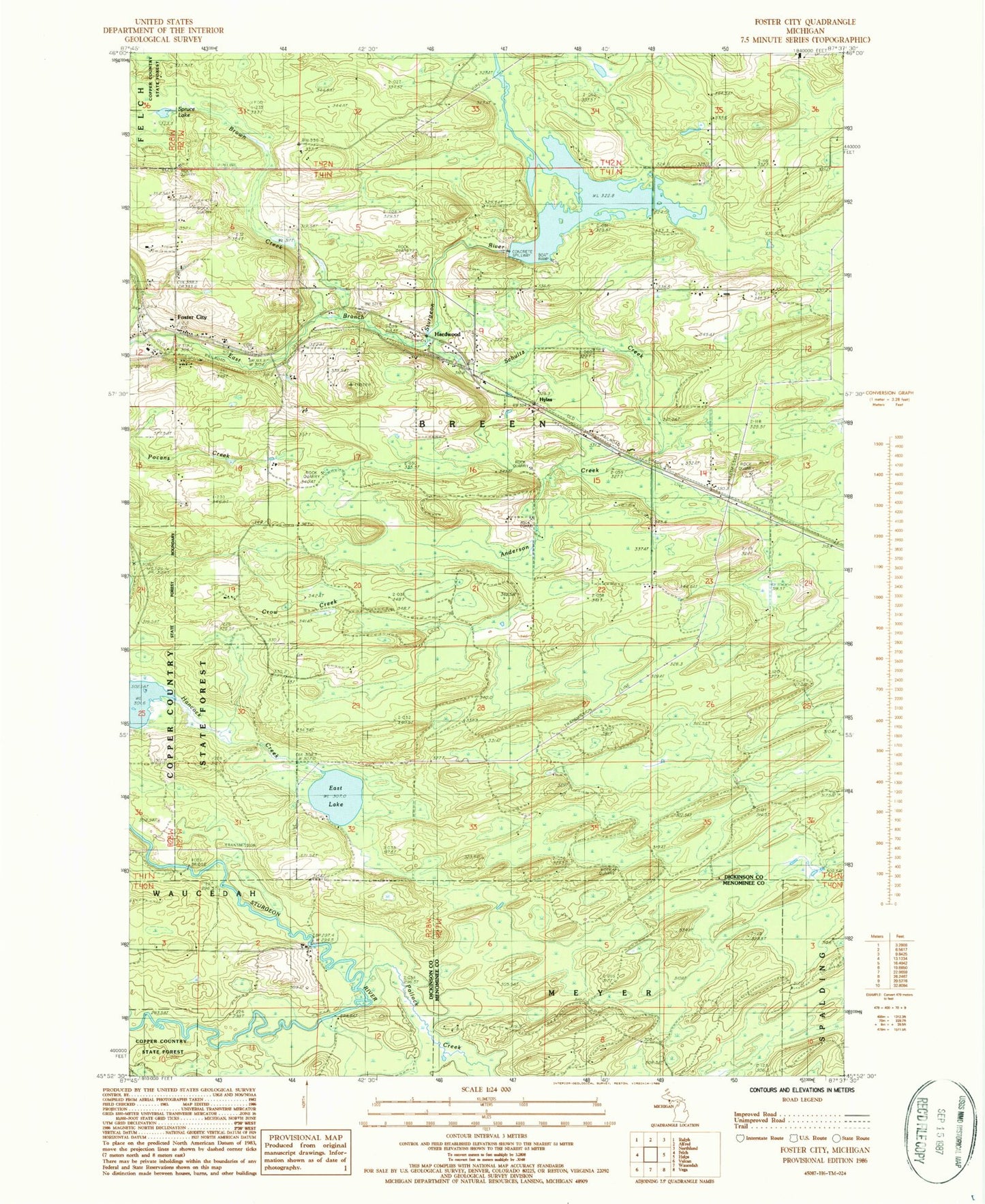 Classic USGS Foster City Michigan 7.5'x7.5' Topo Map Image