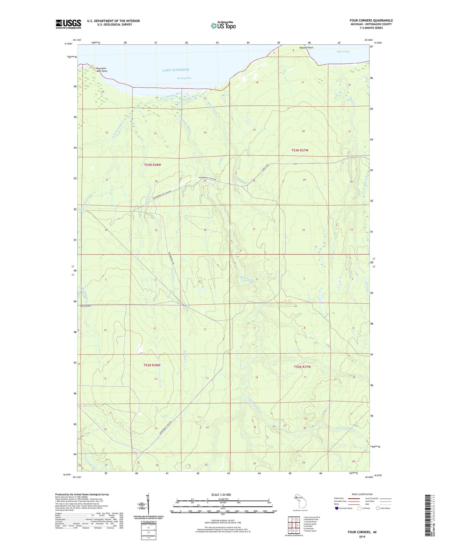 Four Corners Michigan US Topo Map Image