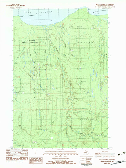 Classic USGS Four Corners Michigan 7.5'x7.5' Topo Map Image