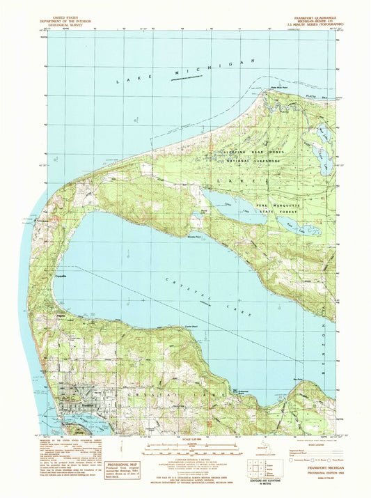 Classic USGS Frankfort Michigan 7.5'x7.5' Topo Map Image