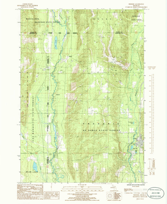 Classic USGS Frederic Michigan 7.5'x7.5' Topo Map Image