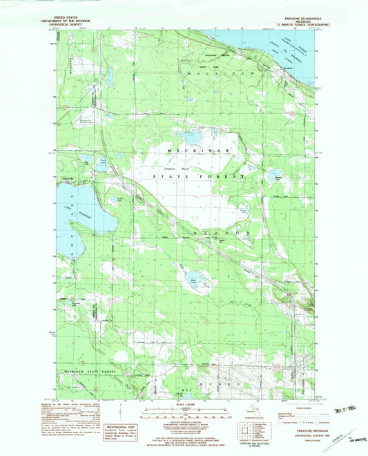 Classic USGS Freedom Michigan 7.5'x7.5' Topo Map Image