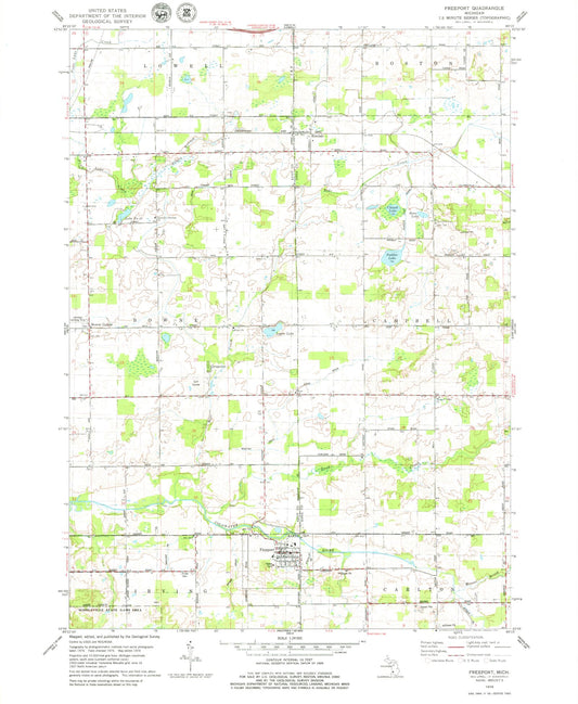 Classic USGS Freeport Michigan 7.5'x7.5' Topo Map Image