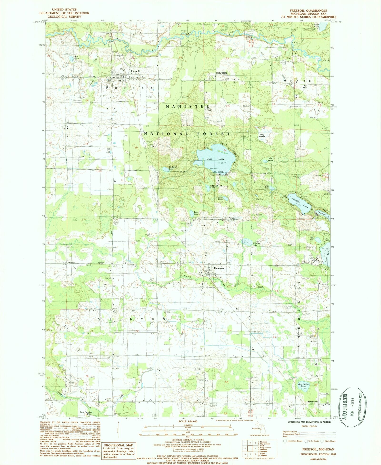 Classic USGS Free Soil Michigan - MI Freesoil 276139 1987 24000 Geo 