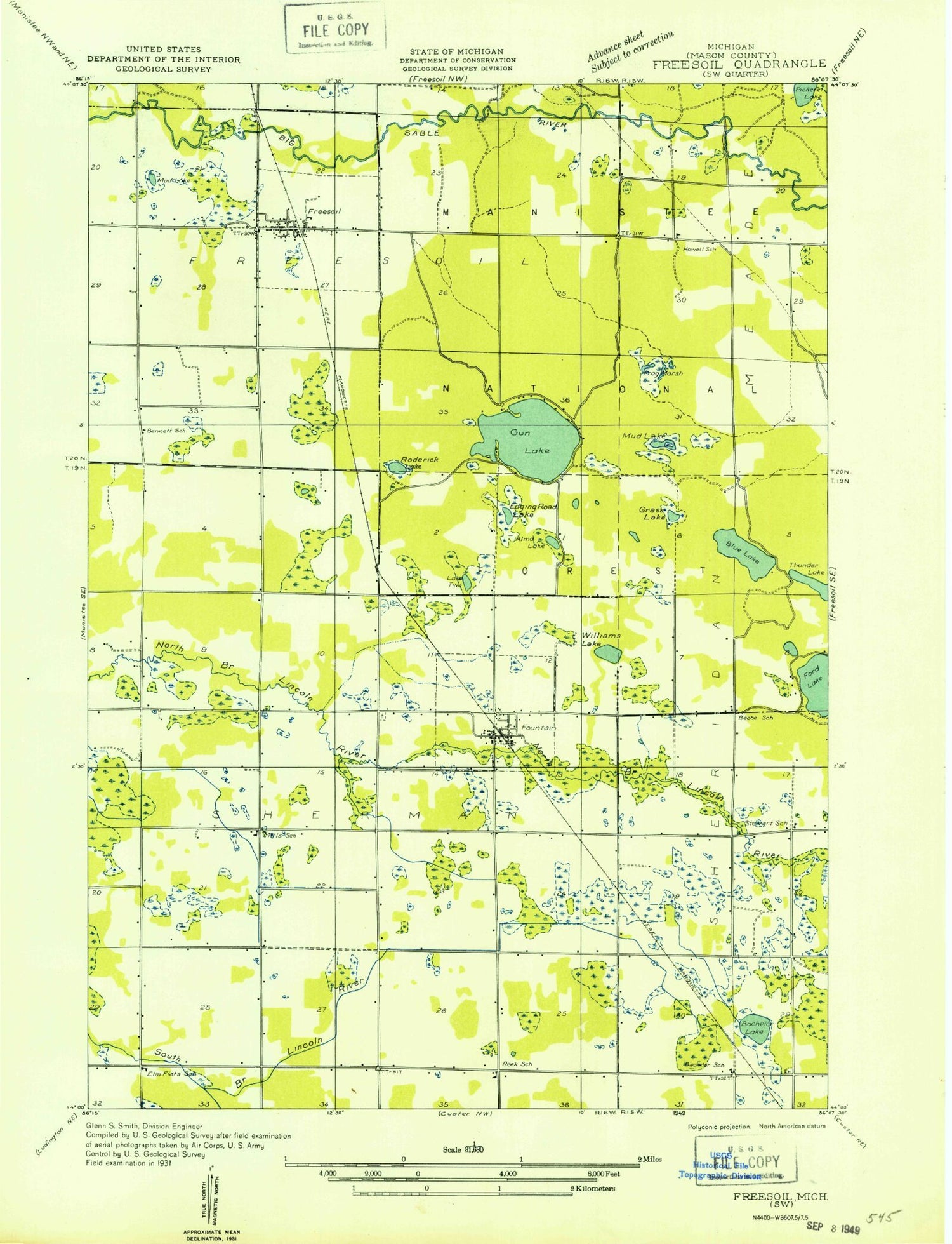 Classic USGS Free Soil Michigan 7.5'x7.5' Topo Map Image