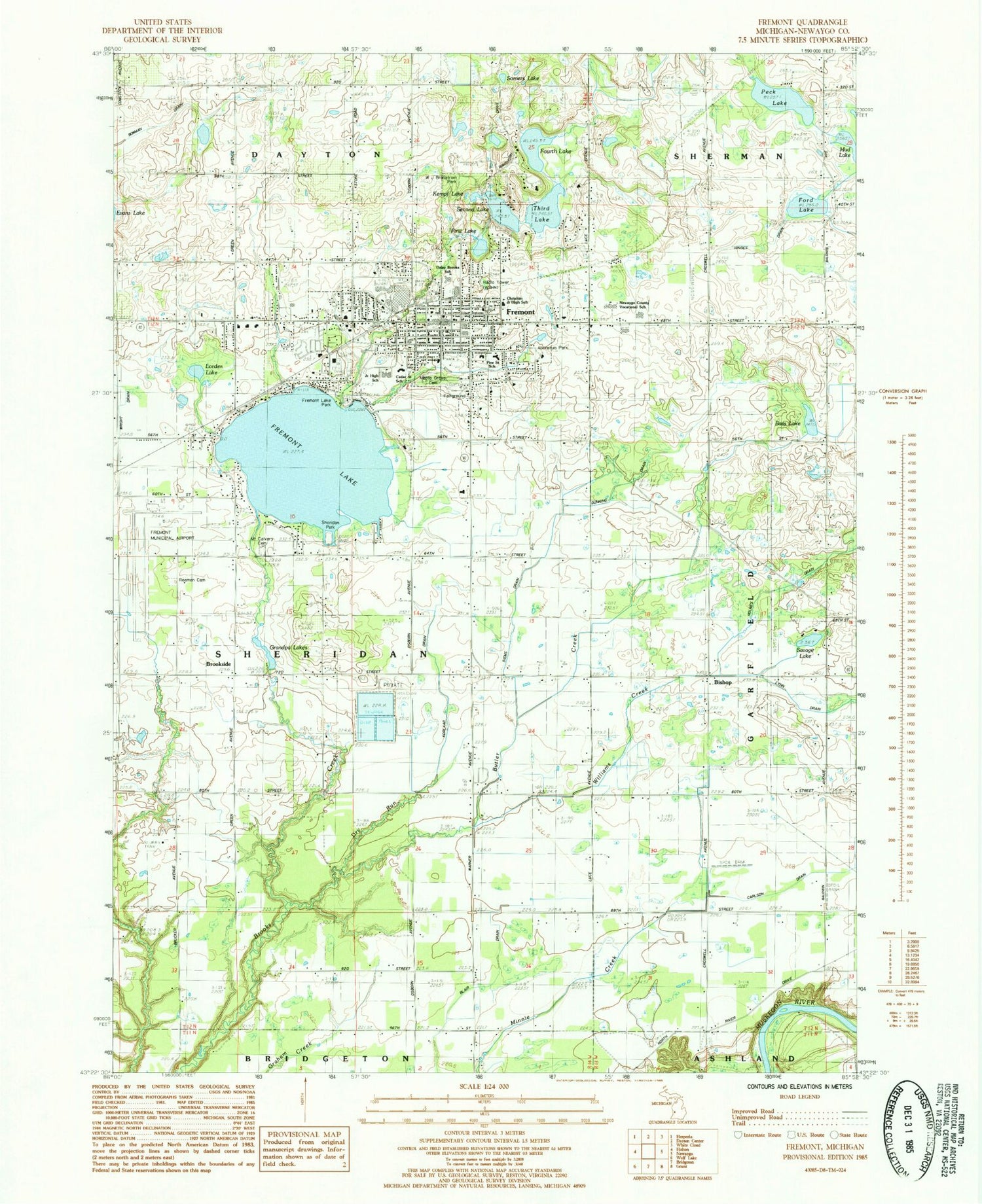 Classic USGS Fremont Michigan 7.5'x7.5' Topo Map Image